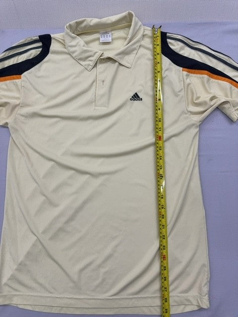 Adidas Men's XL Cream Striped Short Sleeve Polo Shirt