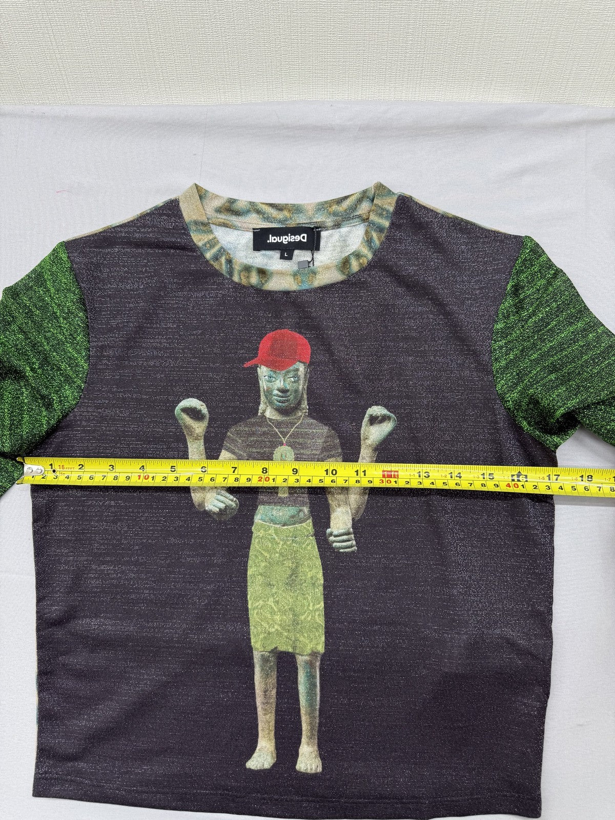 LubnaDes Green Printed Long Sleeve Crewneck Sweatshirt L Regular Unisex
