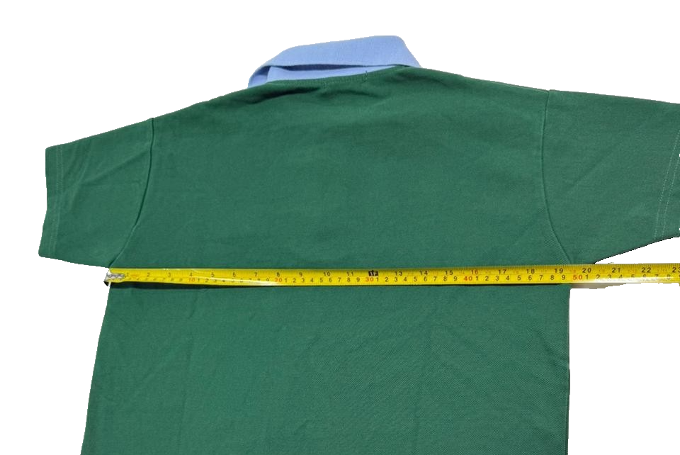 Lacoste Green Cotton Polo Shirt, Men's L, Light Blue Collar, Short Sleeve