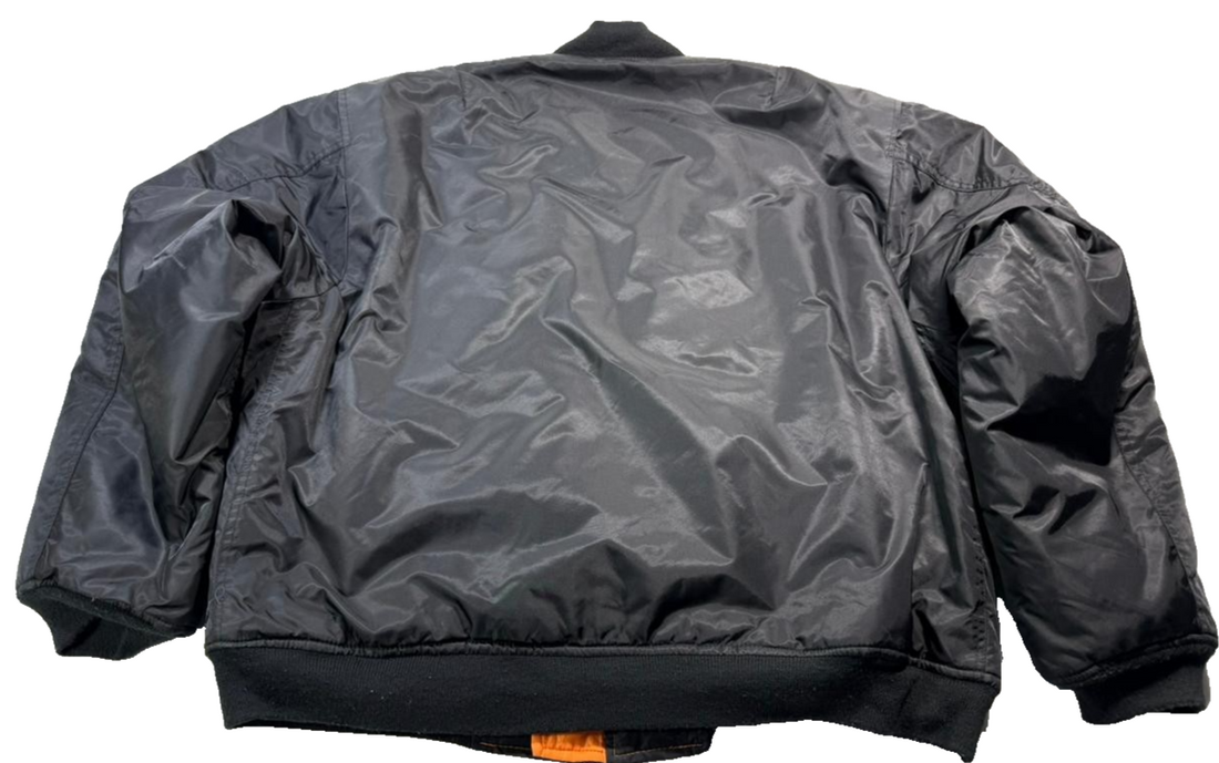 M-Tramp Men'S Black Ma-1 Bomber Jacket Orange Lining Flight Pocket Full Zip S/Xl