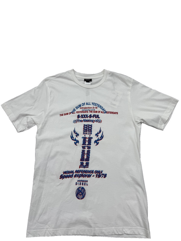 Diesel Men's White Graphic Print Short Sleeve T-Shirt S Cotton