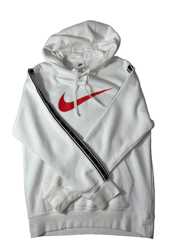 Nike Men’s Small White Pullover Hoodie Fleece Swoosh Logo
