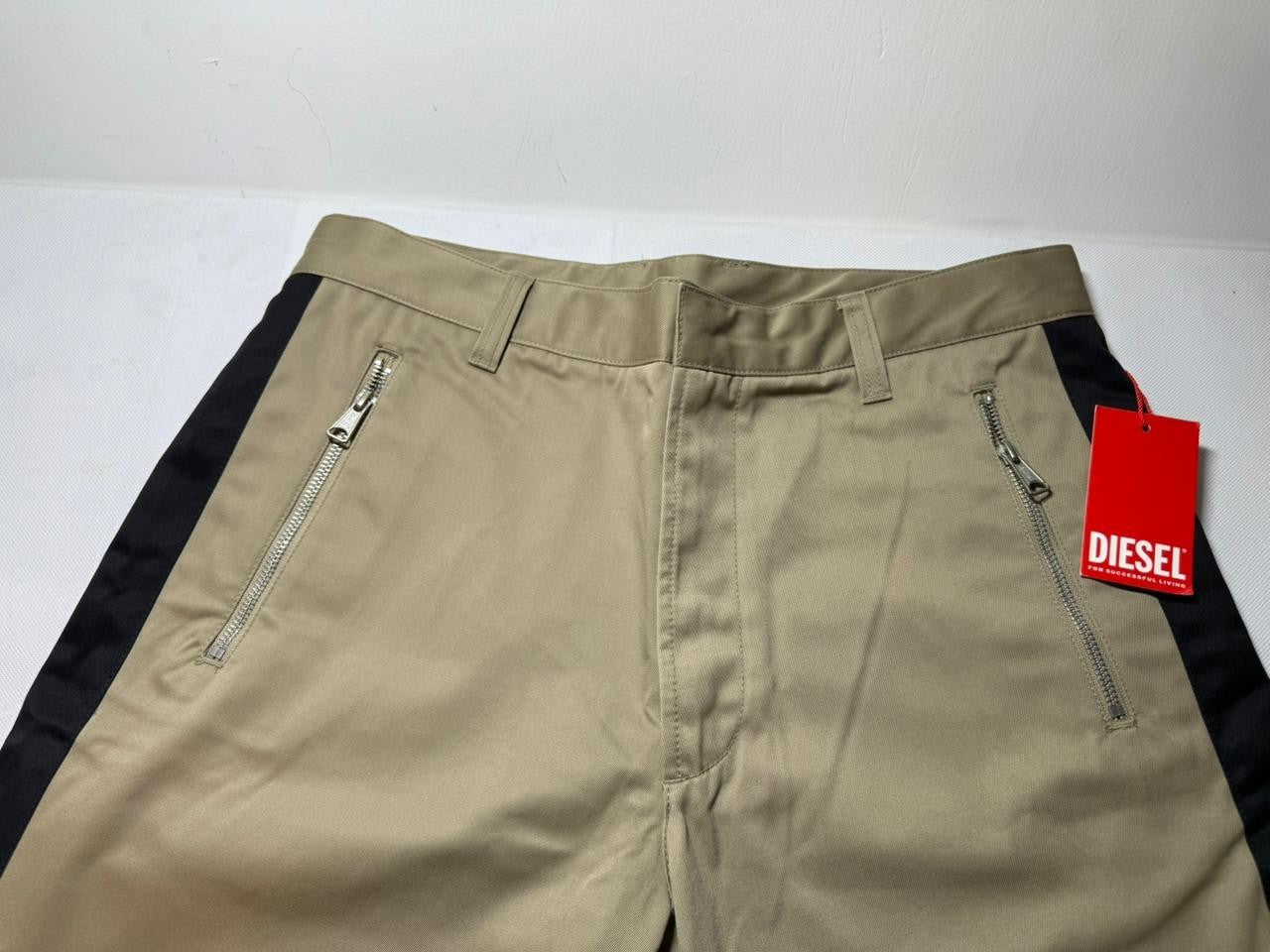 Diesel Men's Beige Chino Pants with Black Side Stripe | 32 | MADE IN INDIA| NWT
