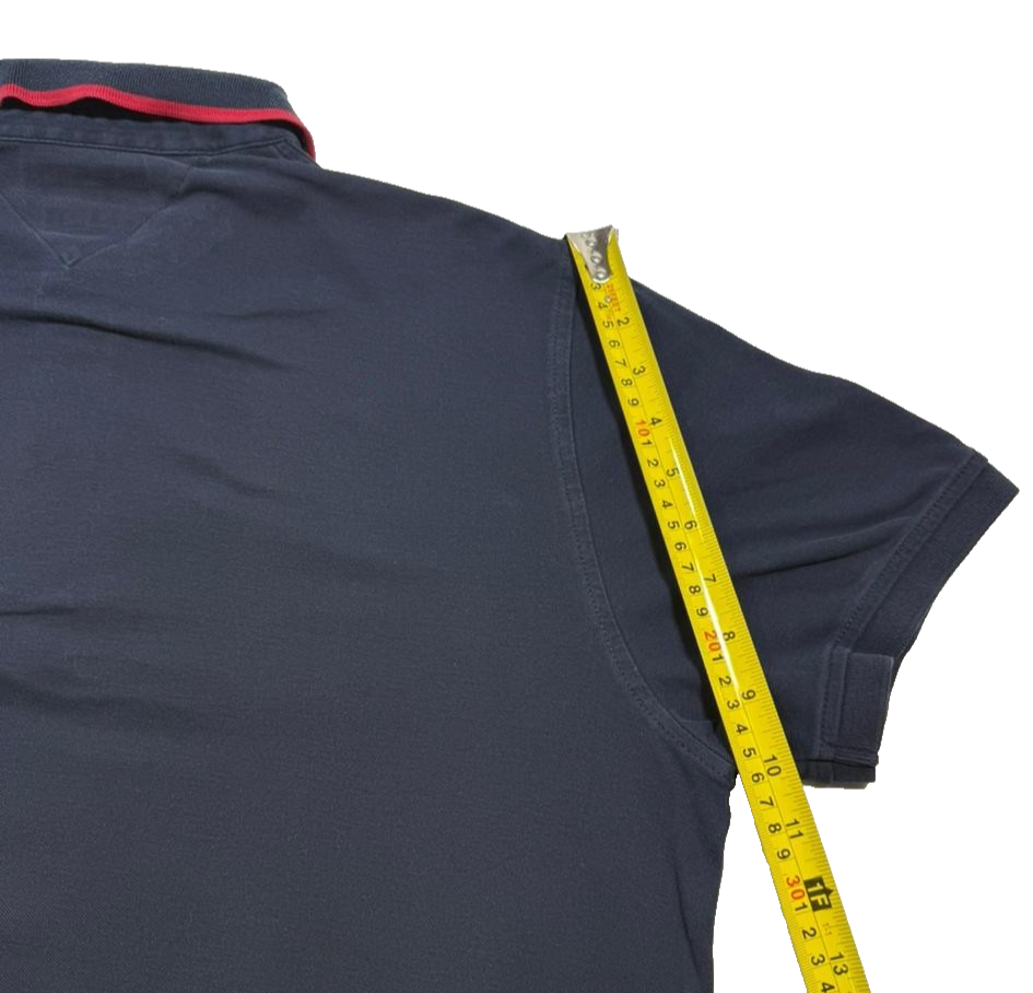 Tommy Hilfiger Men's Navy Blue Slim Fit Polo Shirt Red Trim Size XL
