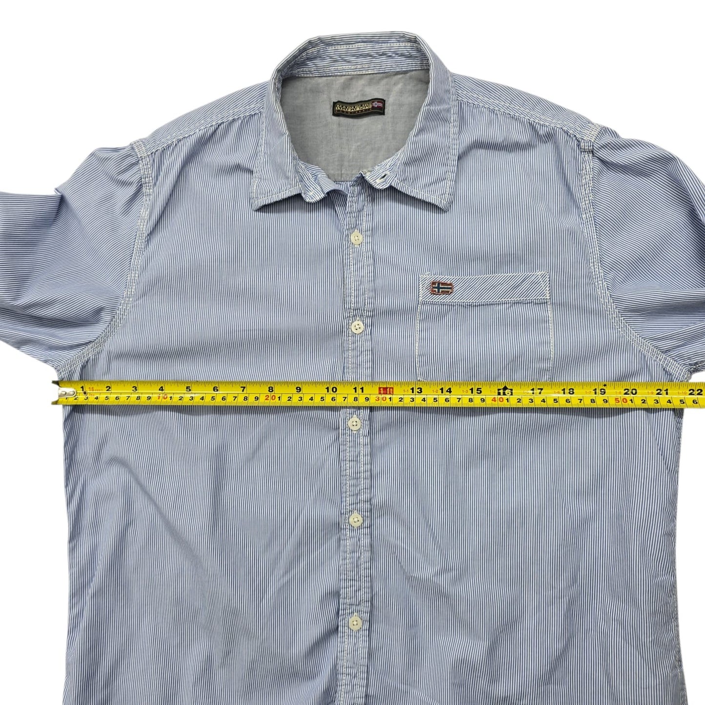 Napapijri Men's Blue White Pinstripe Cotton Shirt XL