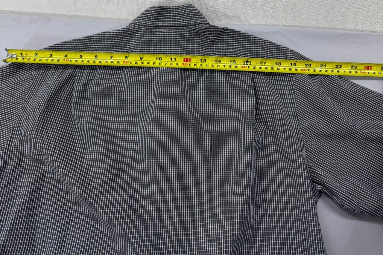 Lacoste Men's Gray Gingham Short Sleeve Cotton Button Down Shirt