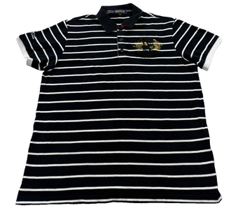 Nagata Denim Style Men's Black Striped Polo Shirt Size XXL Made in Italy