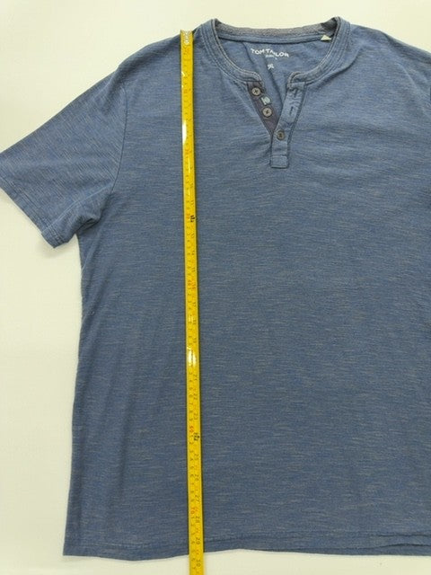 Tom Tailor Mens Blue Henley Polo Long Sleeve Size 3XL Excellent Condition