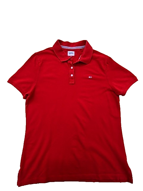 Tommy Jeans Red Polo Shirt Men's M Short Sleeve Cotton Button