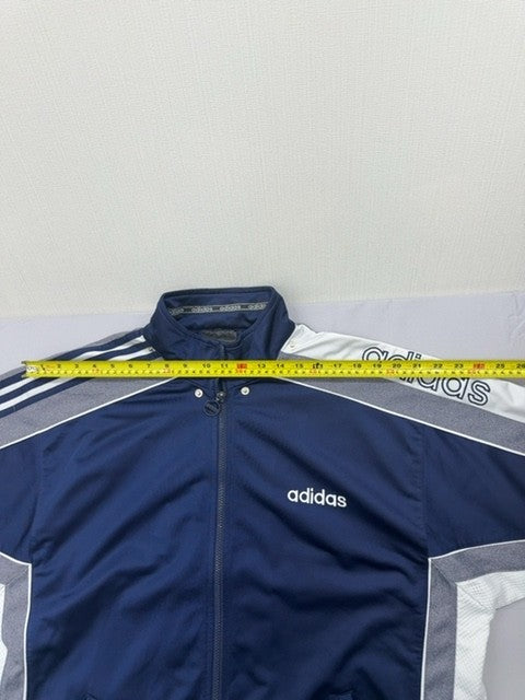 Vintage Adidas Men's Navy Striped Track Jacket M Short Sleeve
