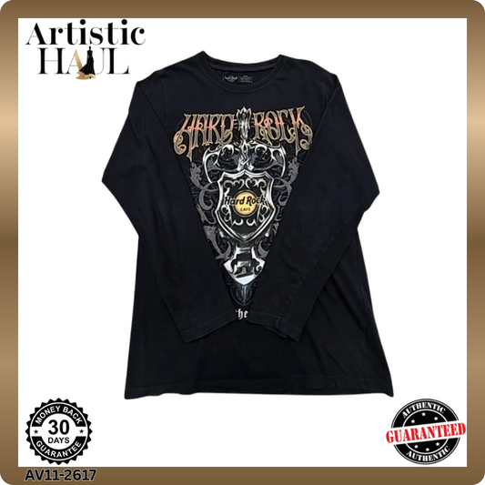 Hard Rock Cafe Unisex Black T-Shirt – Size S, Long Sleeve, Cotton
