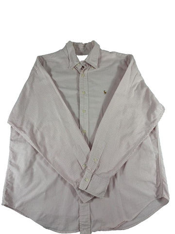 Ralph Lauren Boys 14 Pink White Striped Button Down Shirt Long Sleeve