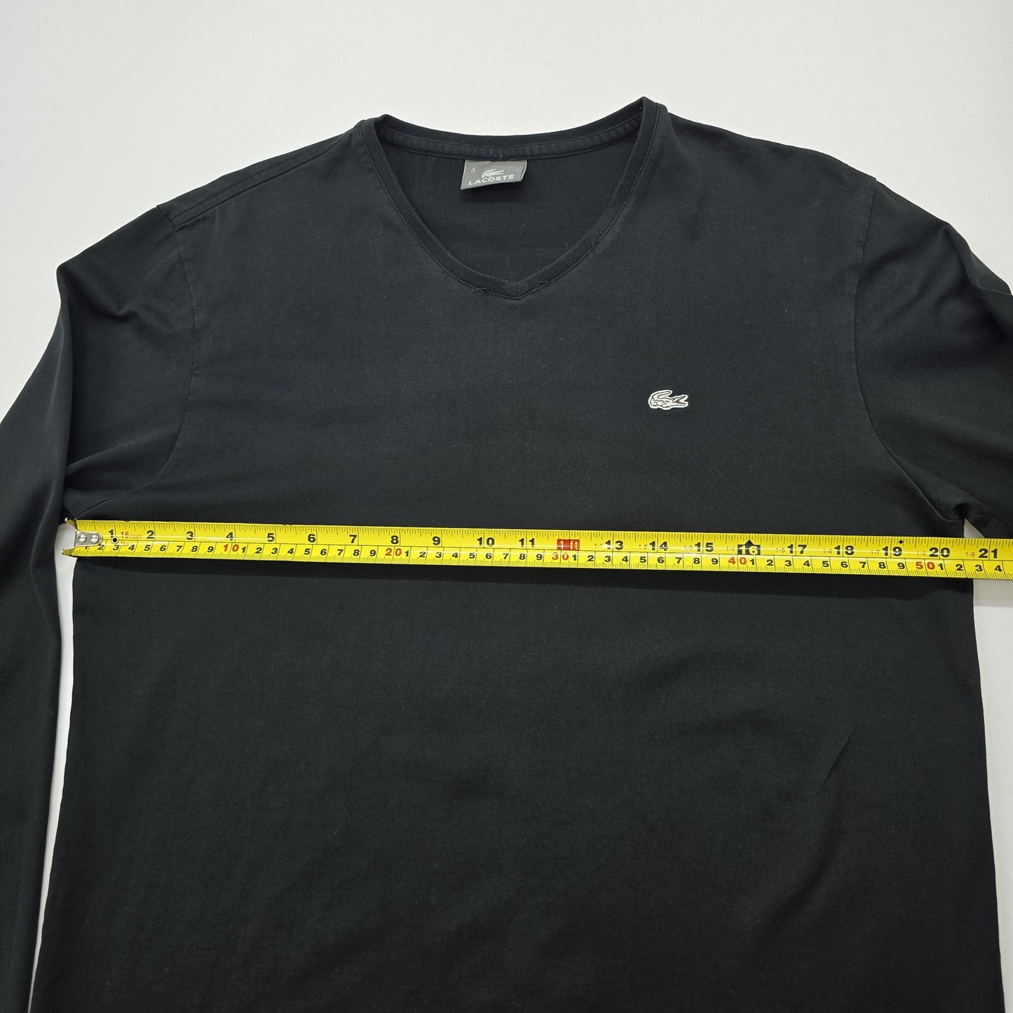 Lacoste Men Black V-Neck Logo Long Sleeve T-Shirt Size 4 Regular