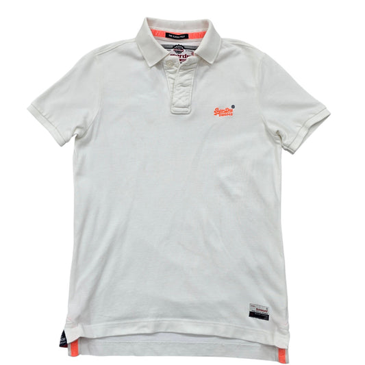 Superdry Classic Polo Shirt Men's L White Cotton Blend Logo Sport