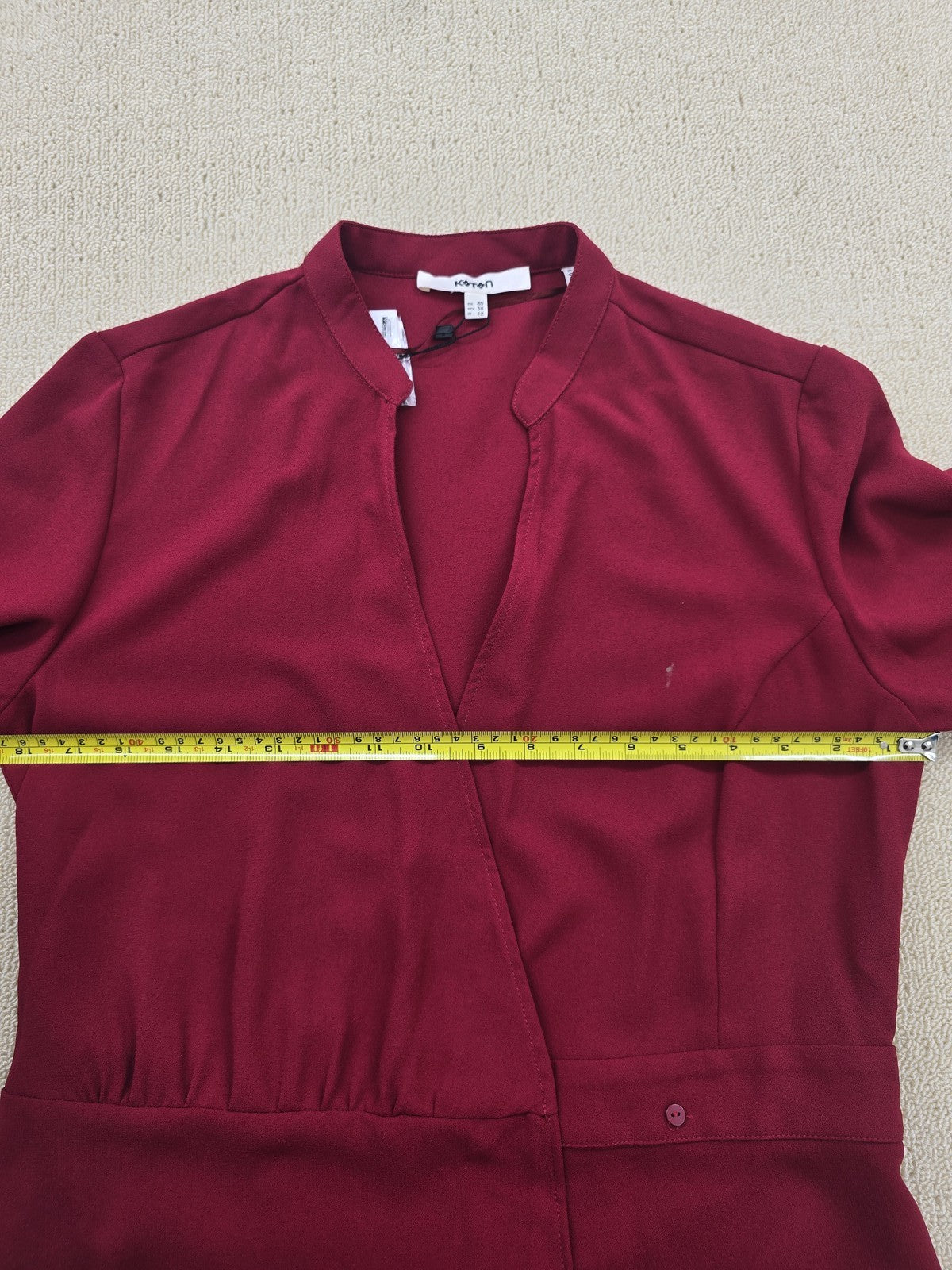 Koton Women's Burgundy Wrap Wide Leg Jumpsuit Size 40 Long Sleeve