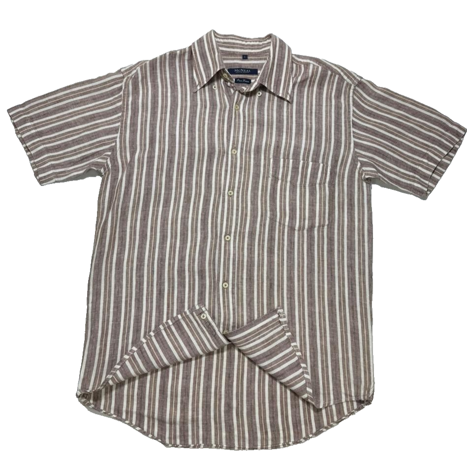Mcneal Linen Shirt Men Stripe Short Sleeve | Size: L