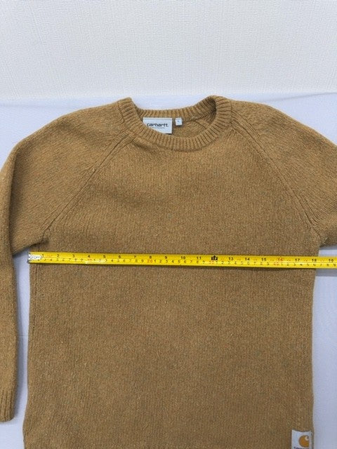 Carhartt WIP Mustard Wool Blend Crewneck Sweater L Men Long Sleeve Logo