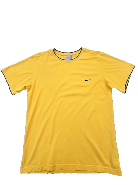 Vintage Nike Men's Yellow T-Shirt – Size M, Embroidered, Short Sleeve
