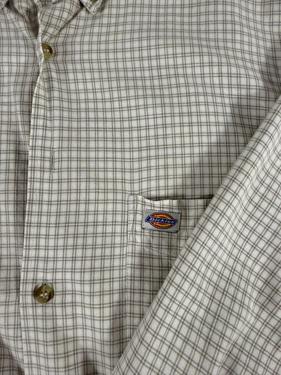 Dickies Men's Button Up Shirt Large L Grey Check Long Sleeve Workwear