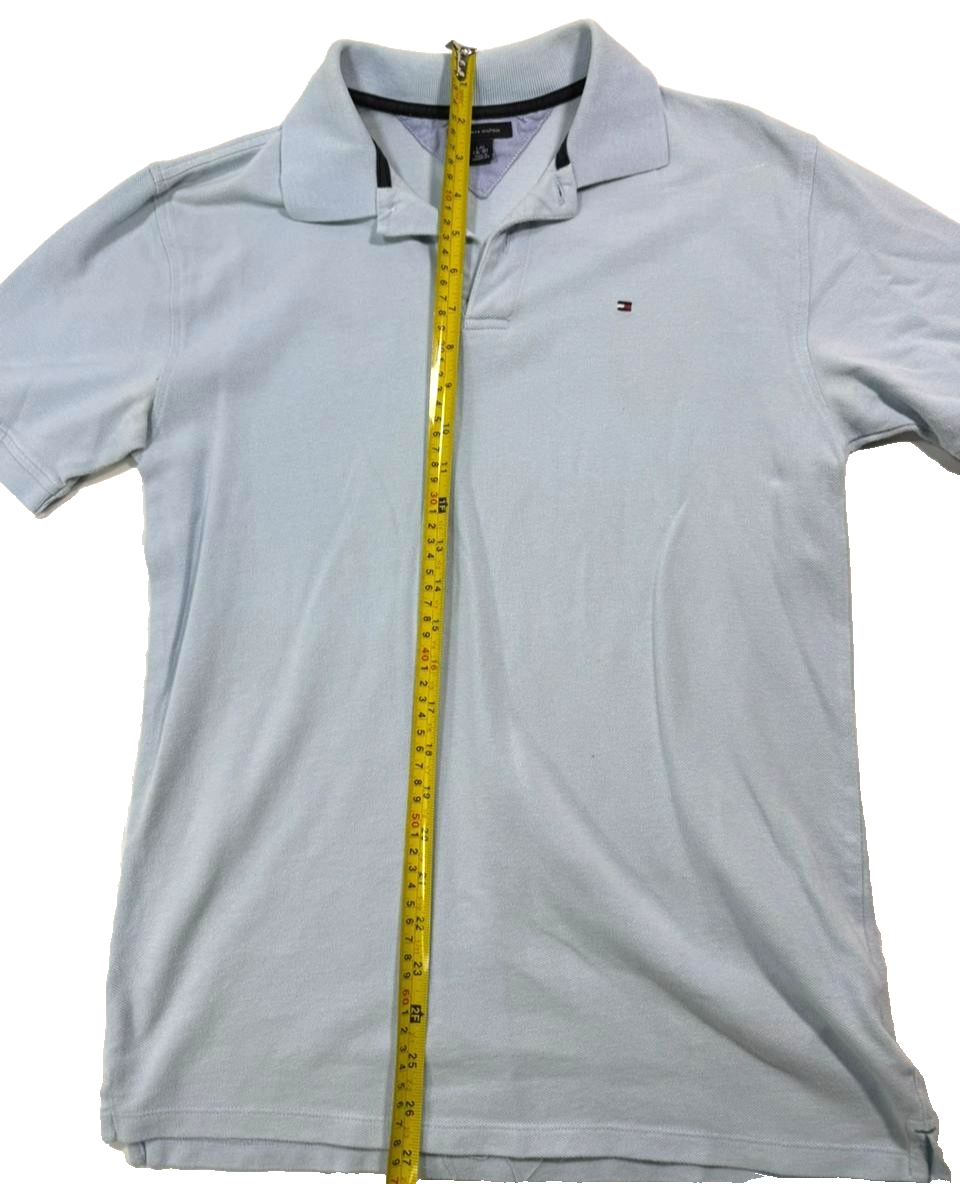Light Blue Tommy Hilfiger Men's Regular Fit Cotton Pique Polo Shirt - Size L