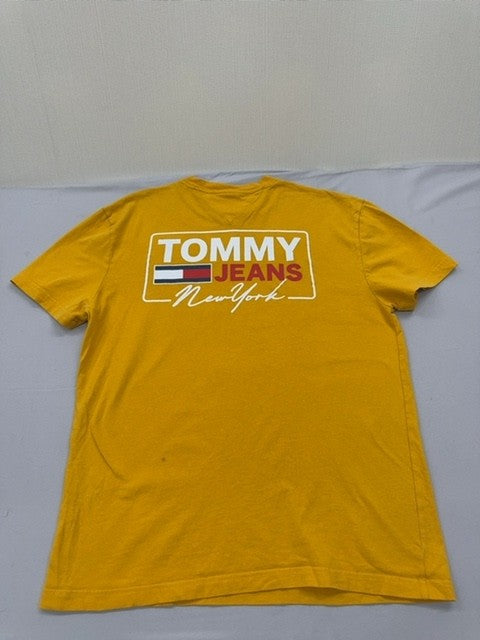 Tommy Jeans Men's Yellow Logo T-Shirt Size M Cotton Crew Neck