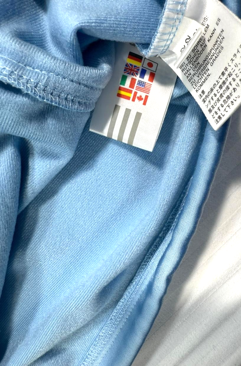 Adidas Track Jacket In Light Blue And Navy Blue With A Hood - Size M