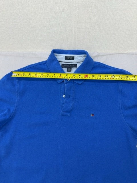 Tommy Hilfiger Men's L Royal Blue Cotton Pique Polo Short Sleeve Custom Fit