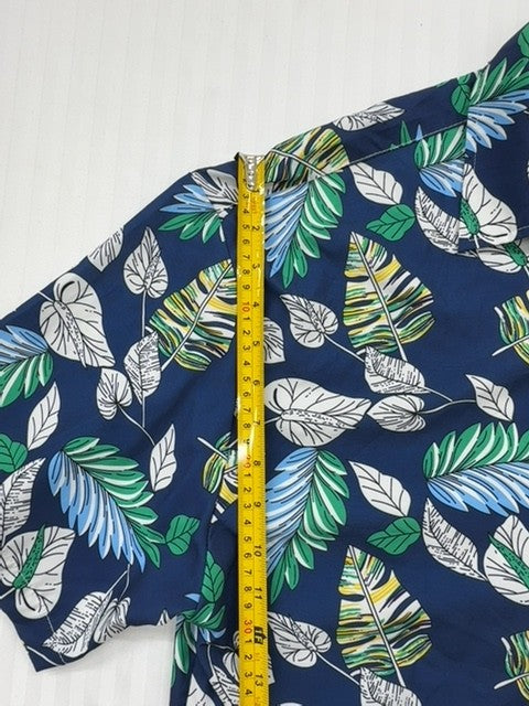 Haibinzouldy Men's Navy Tropical Leaf 5XL Hawaiian Shirt