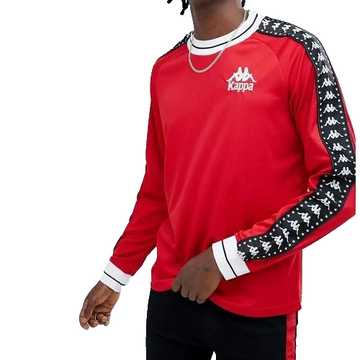 Kappa Men'S Red Banda Long Sleeve Shirt White Logo Taped Sleeves Stars Size M