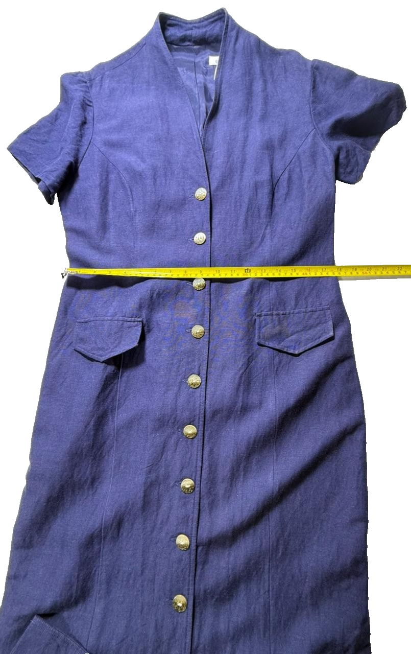 Savannah Dress - Navy Blue Linen - Size 10