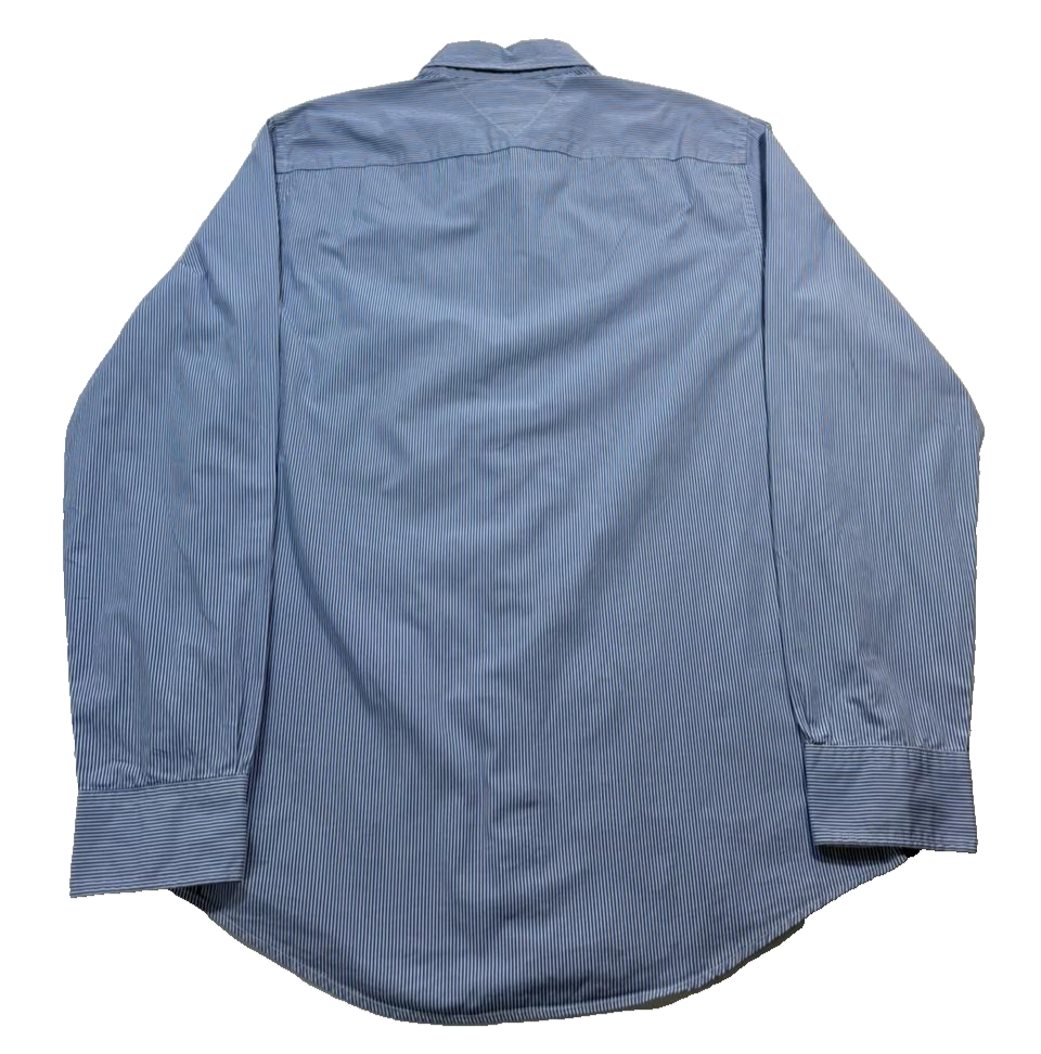 Tommy Hilfiger Men'S Blue White Micro Stripe Easy Care Regular Fit Shirt Size M