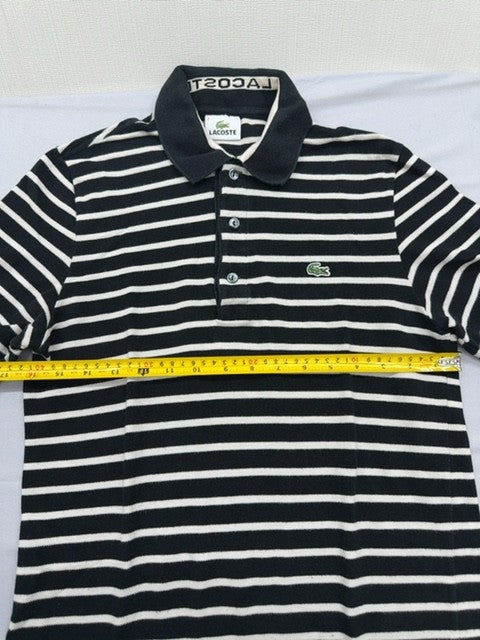Lacoste Men's Black White Striped Short Sleeve Polo Shirt Regular