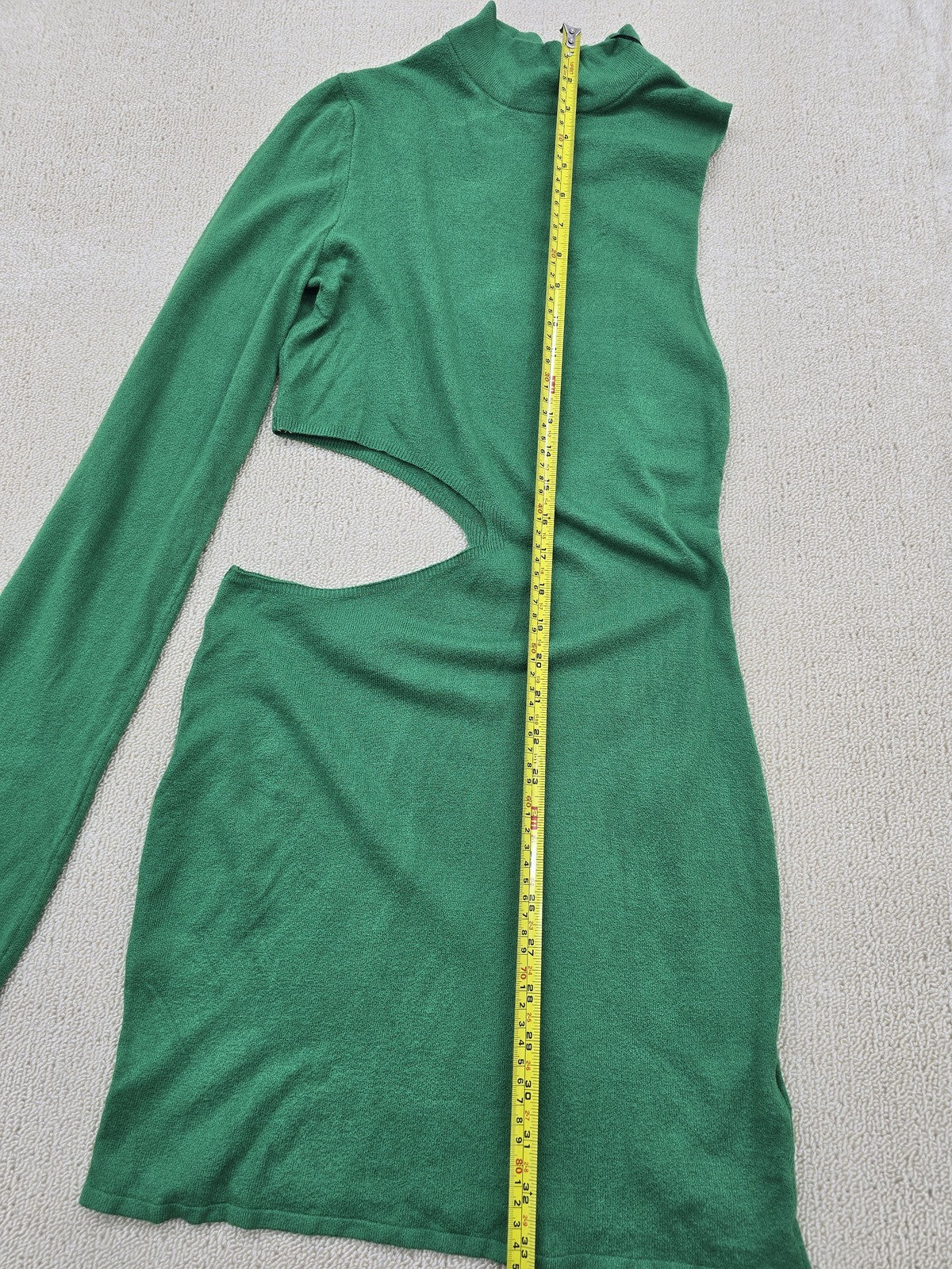 NA-KD Green Mini Turtleneck Dress L Long Bell Sleeve Cut Out Knit