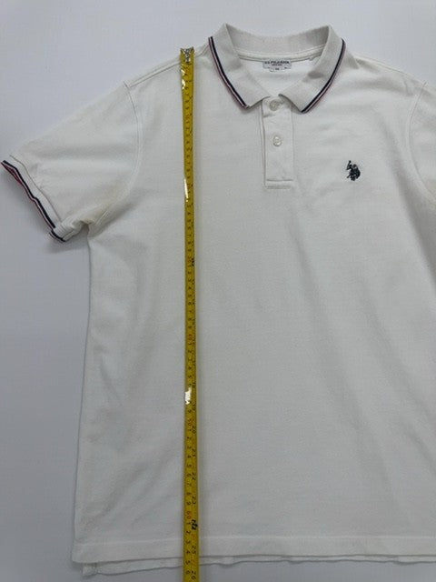 U.S. Polo Assn. Men White Cotton Polo Shirt Red/Black Trim Size M