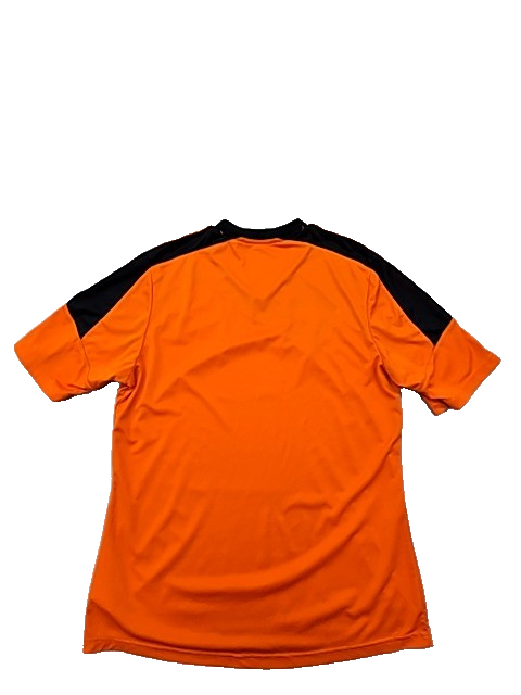 Adidas Men's Orange Striped Soccer Jersey M Climacool V-Neck Short Sleeve