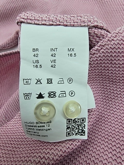 BOSS Mens Pink Slim Fit Dress Shirt Size 42 Long Sleeve Button-Down