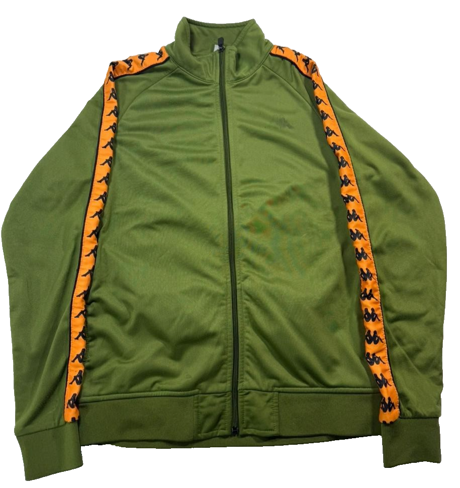 Kappa 222 Banda Anniston Slim Track Jacket In Green With Orange - Size M
