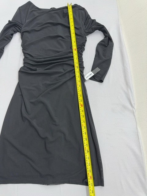 Maggy London Size 6 Black Ruched Sheath Cocktail Dress Long Sleeve
