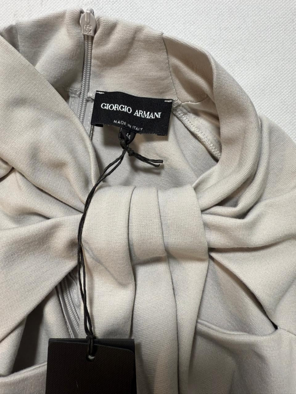 BNWT Giorgio Armani High Neck Tie Detail Midi Dress Long Sleeve Ruched Size 44