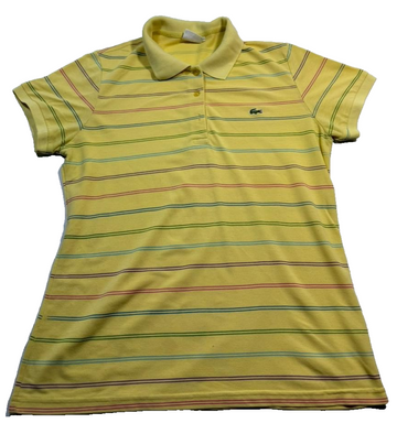 Lacoste Men Yellow Multi-Color Striped Pique Polo Shirt Croc Logo Xxxl
