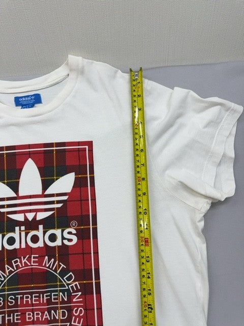 Adidas Women's XL White Plaid Graphic T-Shirt Cotton Short Sleeve