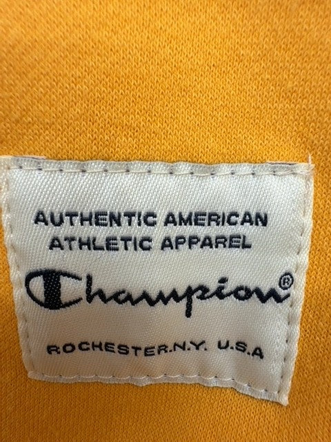 Champion Men's Large Yellow Fleece Pullover Hoodie Logo USA Cotton Poly