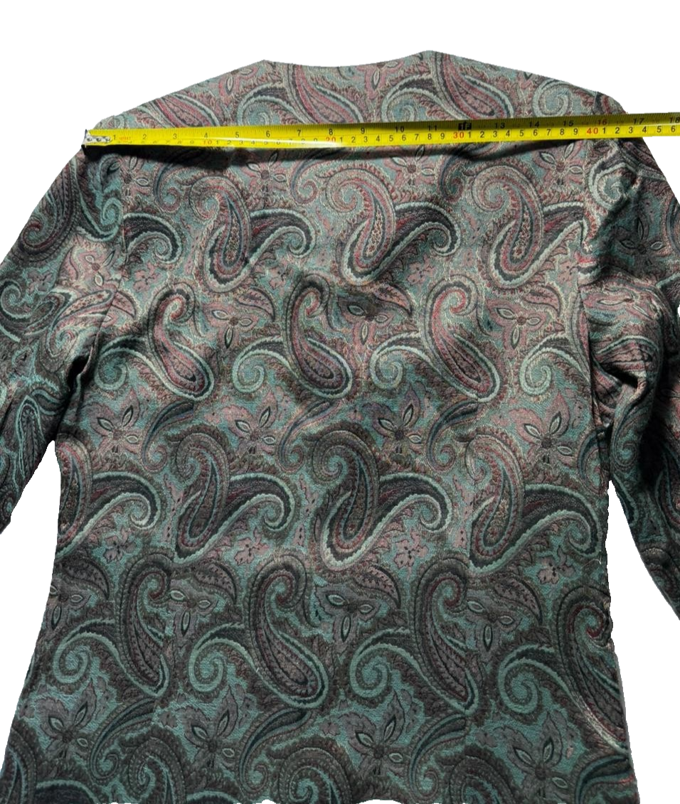 Vintage Paisley Printed Set Top And Skirt Green Brown Retro Women's Size 12