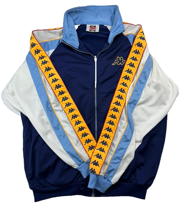 Vintage Kappa Unisex Track Jacket In Navy Blue, White, And Light Blue - XXL