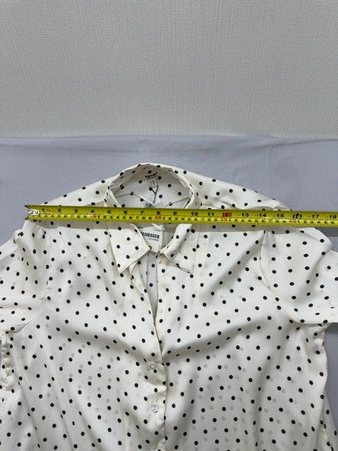 Koton White Polka Dot Long Sleeve Button-Down Blouse Women Business L
