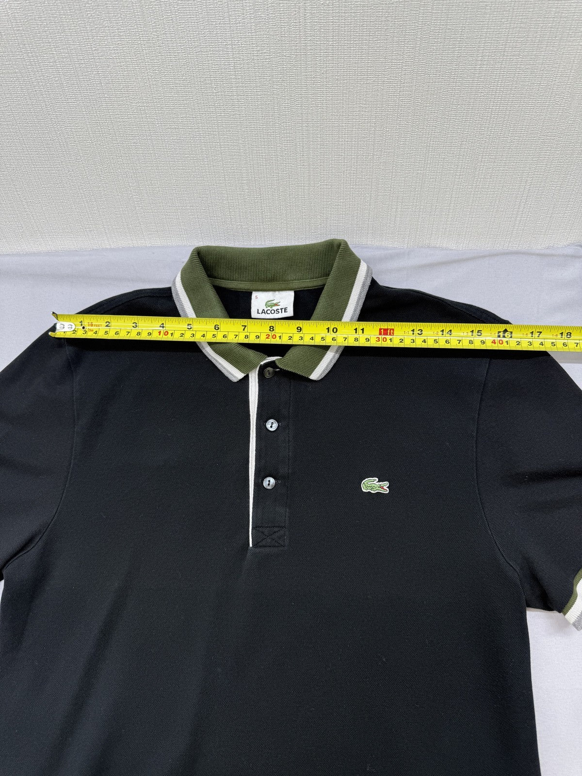 Lacoste Black Classic Fit Polo Sz 5 Short Sleeve Contrast Collar Croc Logo
