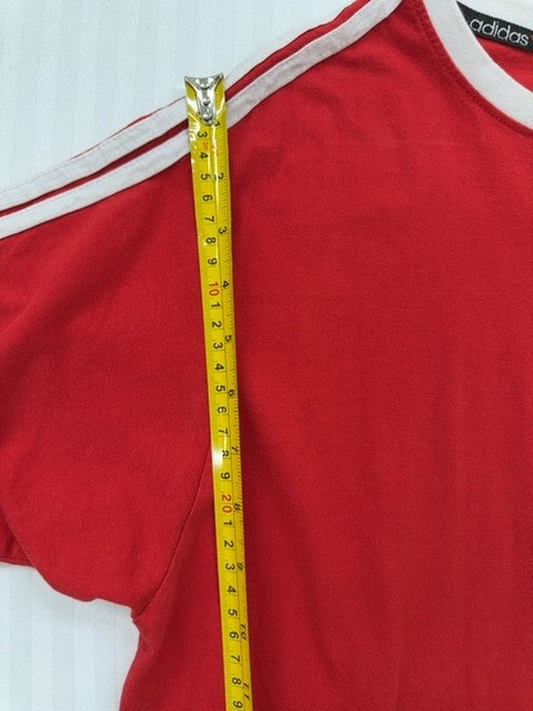 Adidas Kids L Red Sports Logo Stripe Trim Crew Neck T-Shirt Cotton