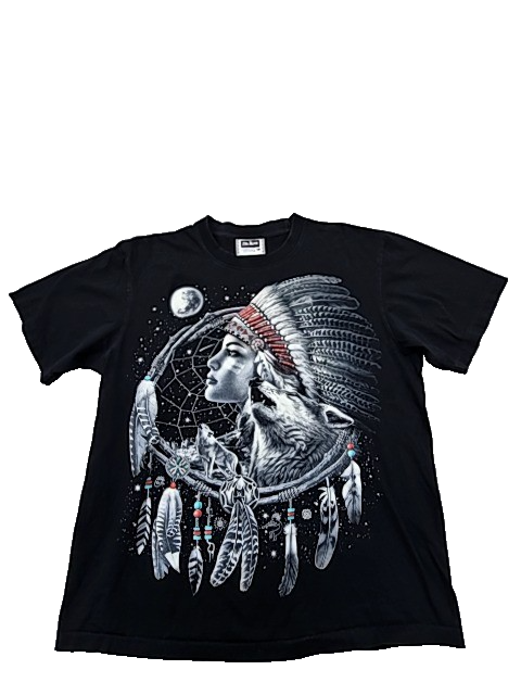 The Roxx Unisex Black T-Shirt – Size L, Native American 100 native, Graphic
