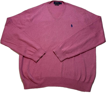 Polo Ralph Lauren Men's Pink V-Neck 100% Pima Cotton Knit Sweater Pullover L