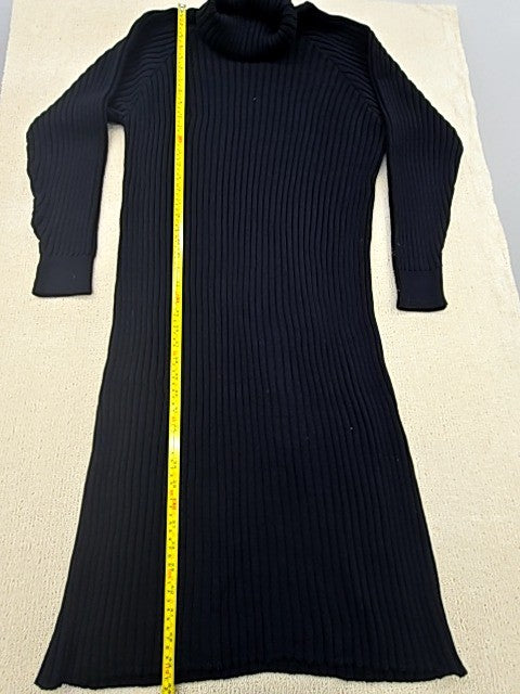 YAS Black Ribbed Turtleneck Midi Knit Dress L Long Sleeve